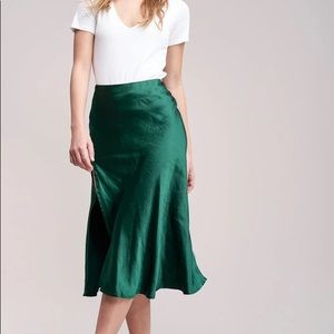 Emerald green satin midi skirt
